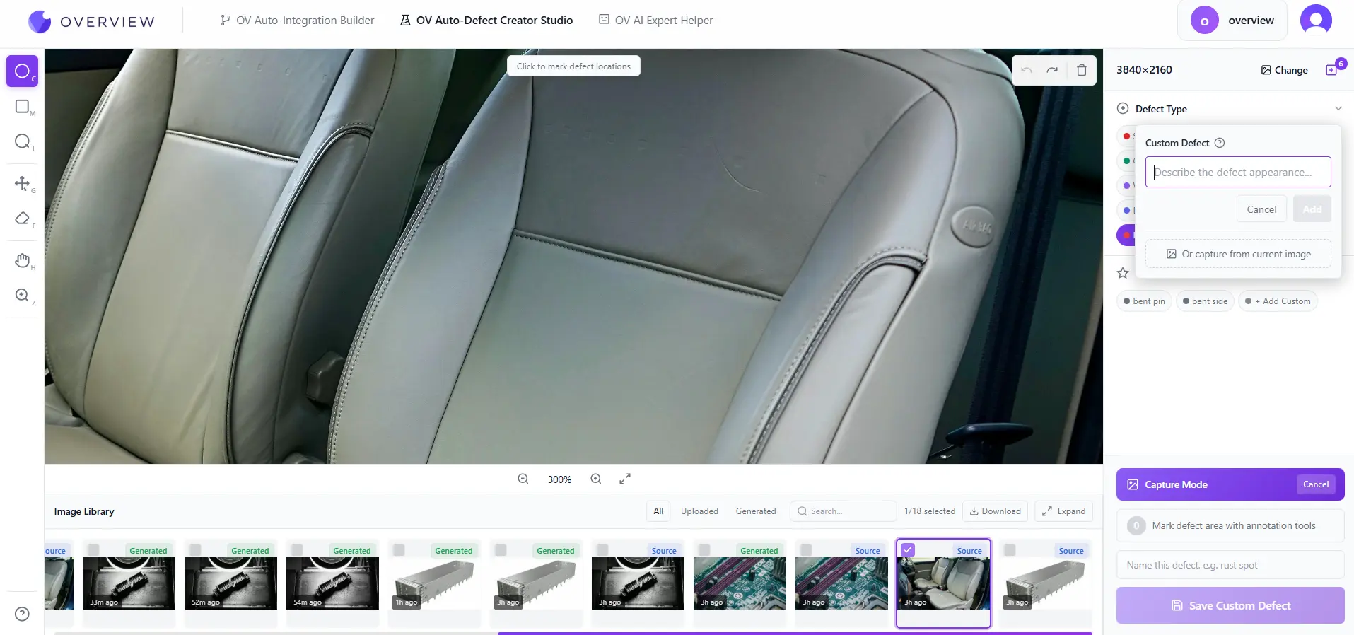 Side-by-side comparison of original and generated defect