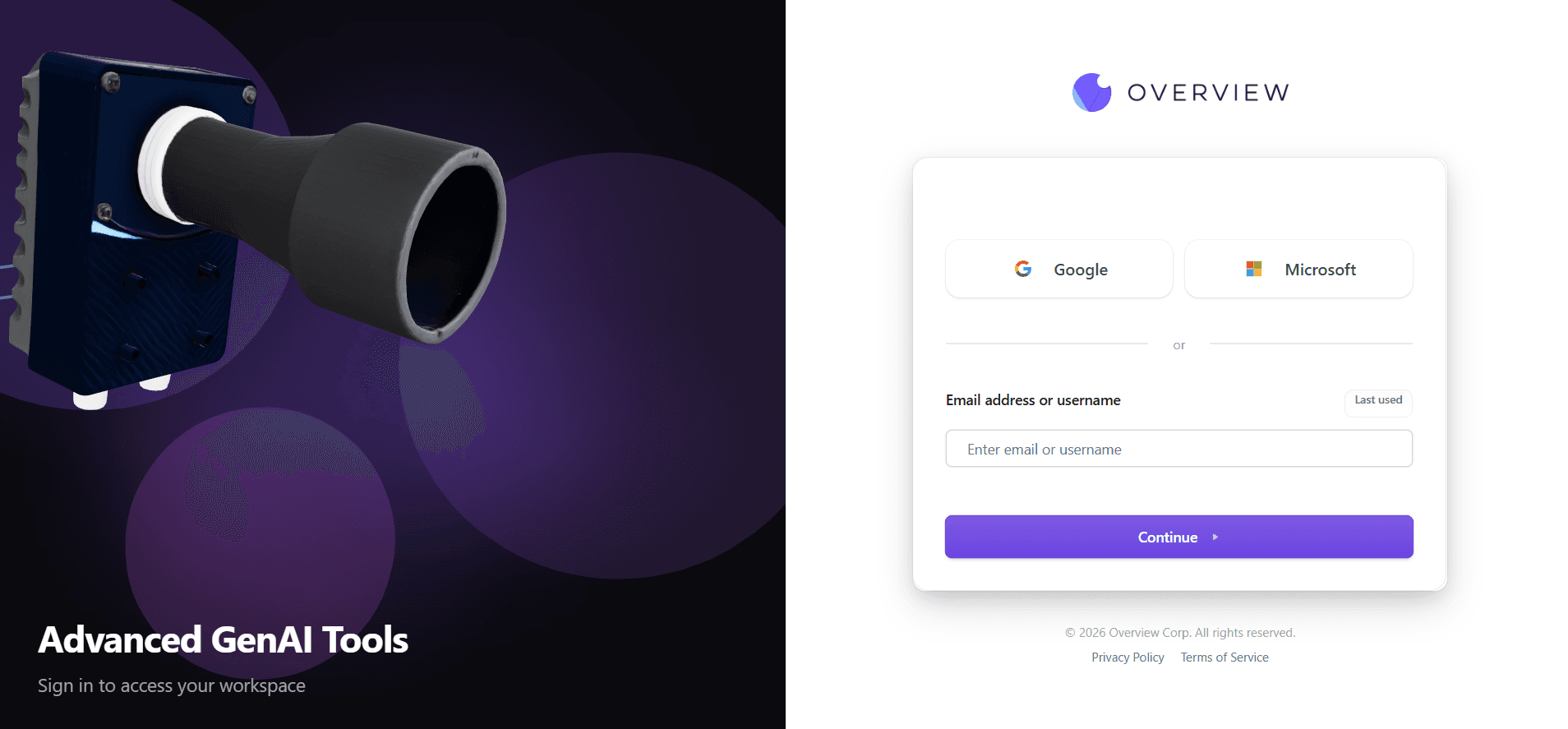 Overview Advanced GenAI Tools secure login portal with SSO options