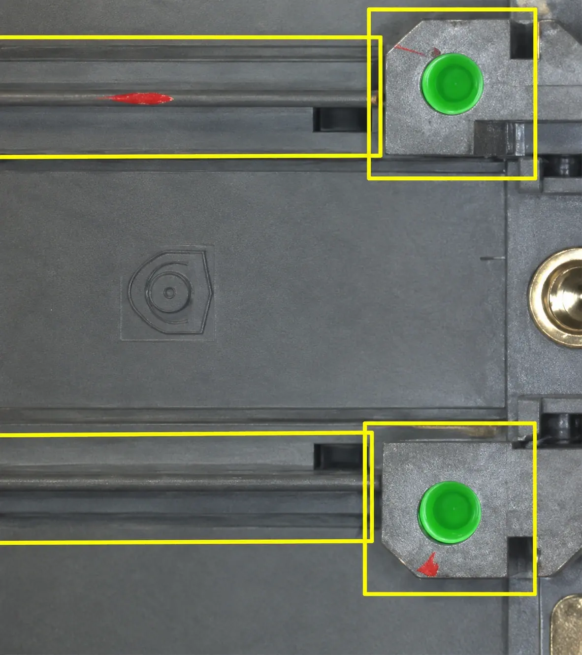 Breaker base inspection locating surface damage and checking two inserts in one view