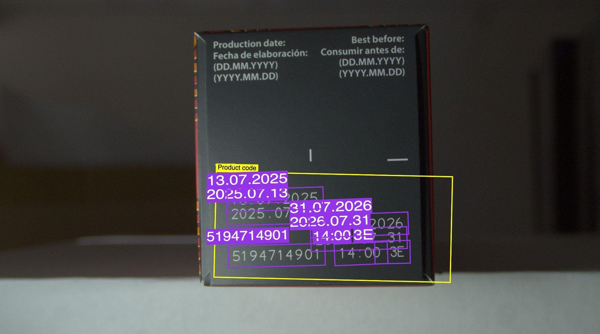 Coffee Packaging OCR Across Multiple SKUs with Zero Training Data Coffee Packaging OCR Across Multiple SKUs with Zero Training Data - Packaging case study image showing ocr verification of production dates, best-before dates, and product codes on a multi-sku coffee packaging line for a global packaging oem. an ov80i with dark-field ring lighting read every sku with no training images, configured by parameter tuning in 45 minutes across roughly 8 package sizes and shapes.
