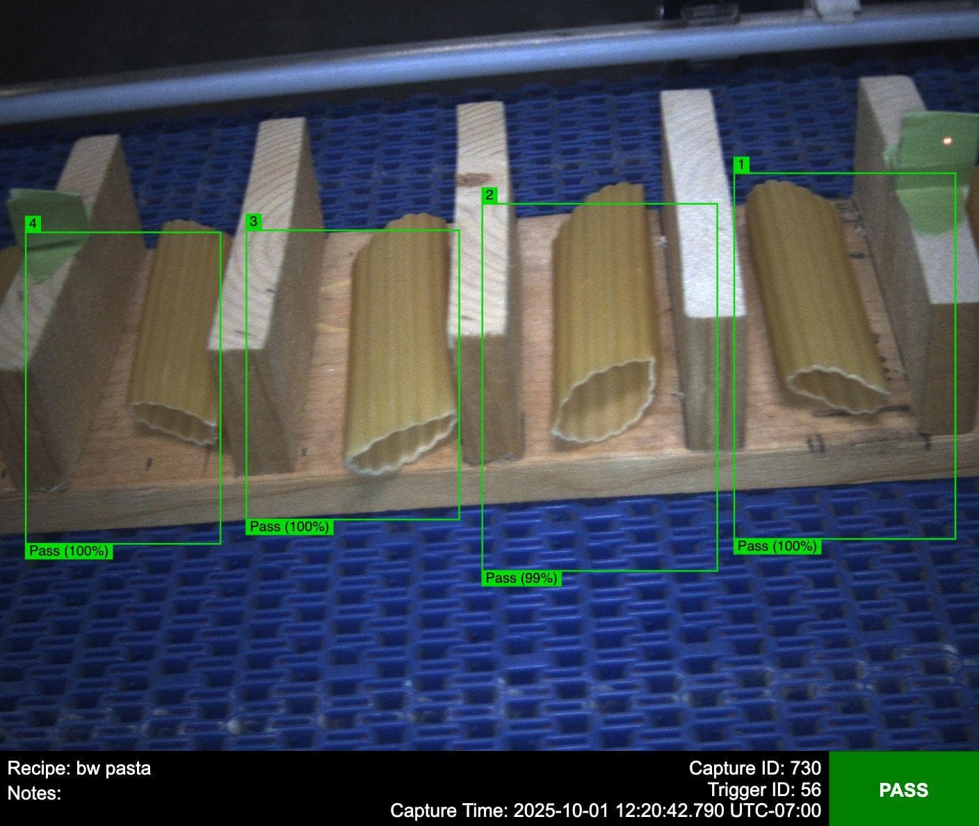 Pasta Crack Detection and Quality Inspection Pasta Crack Detection and Quality Inspection - Food & Beverage case study image showing automated crack and fracture detection in pasta manufacturing, ensuring product integrity and reducing waste in high-speed production lines