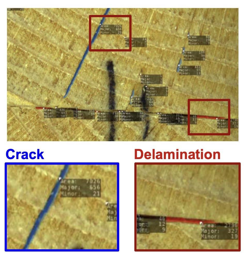 Automated Wood Adhesive Delamination & Crack Detection Automated Wood Adhesive Delamination & Crack Detection — Materials defect inspection example