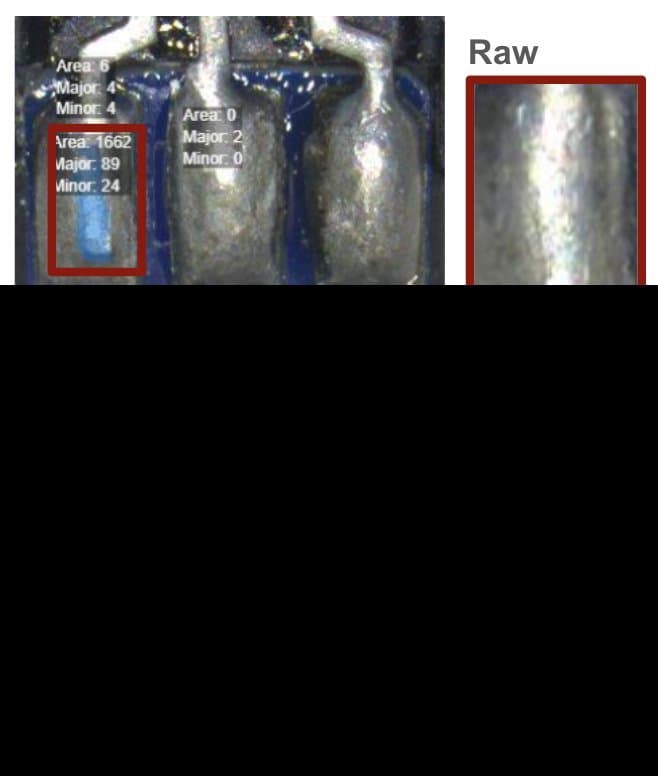 Microscopic PCB Solder Defect and Pad Exposure Microscopic PCB Solder Defect and Pad Exposure — Connectors defect inspection example