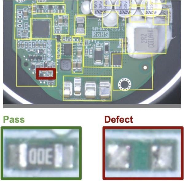 Part presence on PCBA for EVs Part presence on PCBA for EVs — Electronics defect inspection example