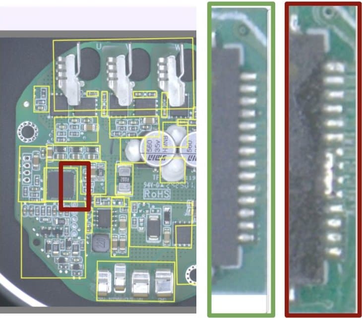 Soldering Defect on PCBA for EVs Soldering Defect on PCBA for EVs — Electronics defect inspection example