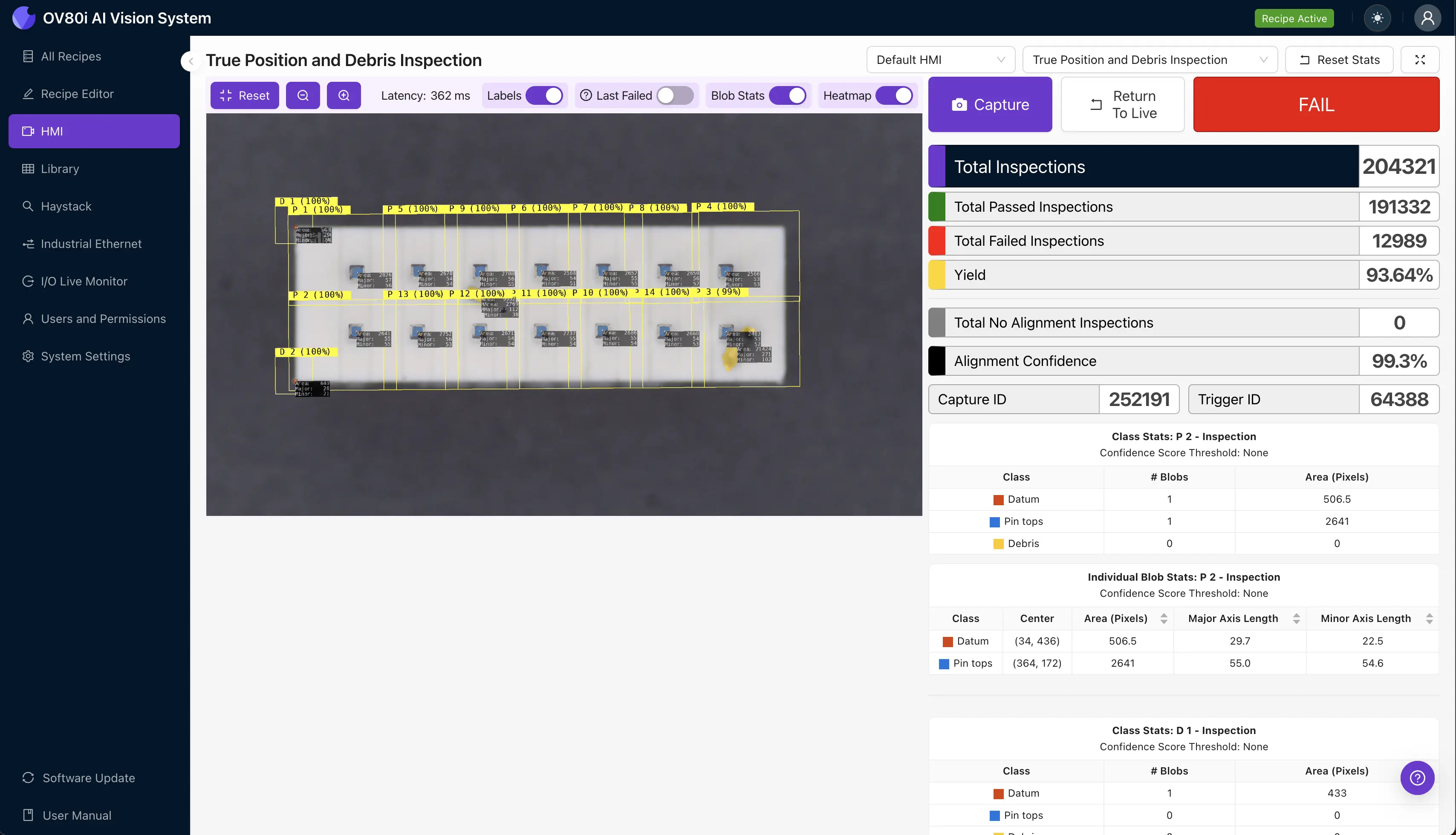 Human-Machine Interface showing intuitive control panel for manufacturing inspection systems