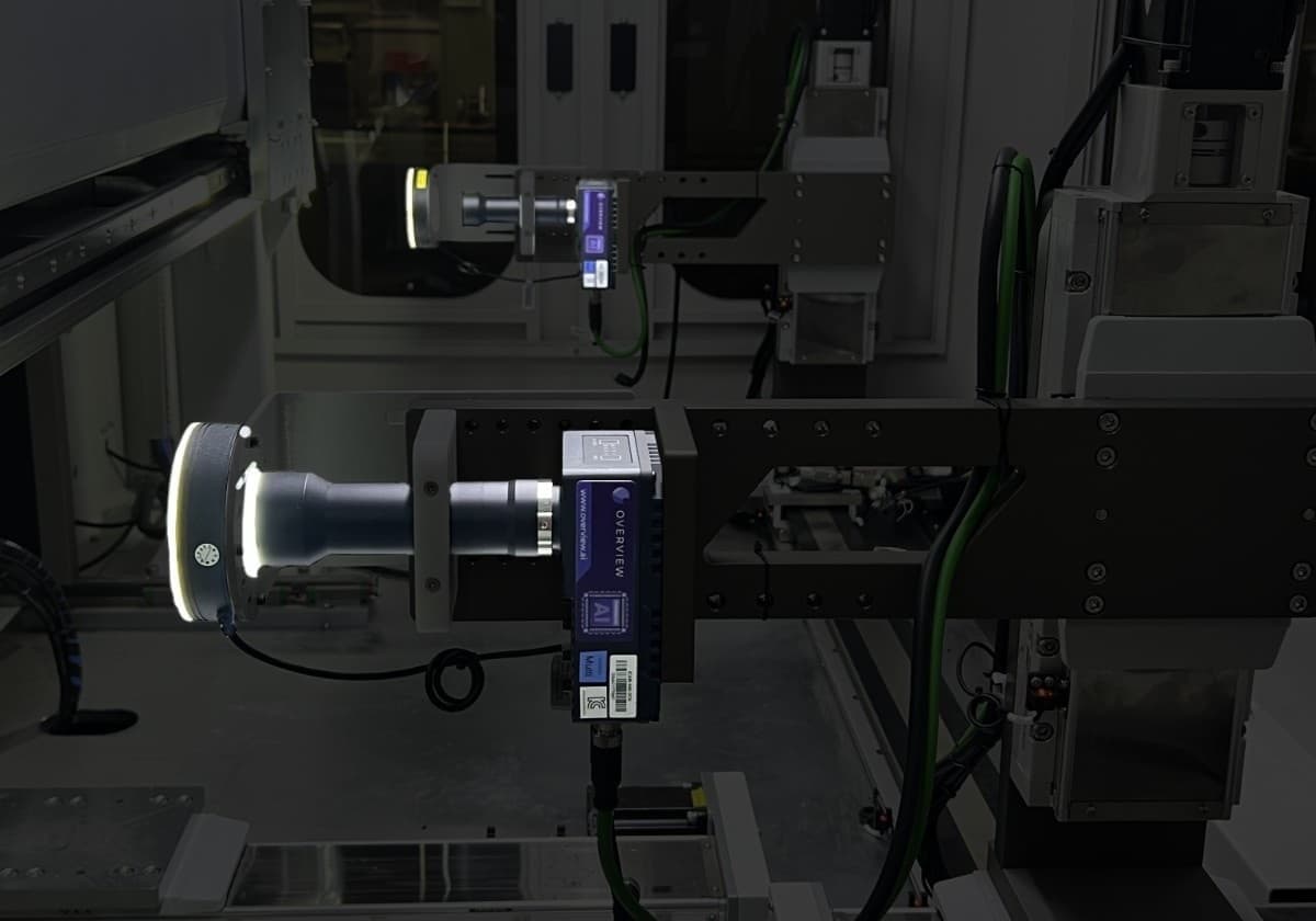 Overview AI camera inspecting parts on a production line during NPI